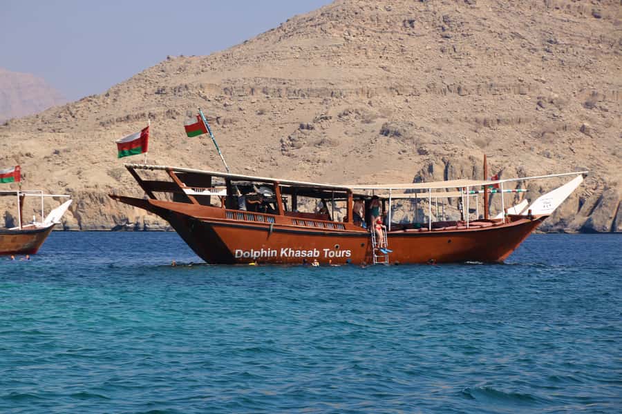 From Khasab: Fjords of Musandam Dhow Cruise & Buffet Lunch - Leaving Khasab and Watching for Dolphins