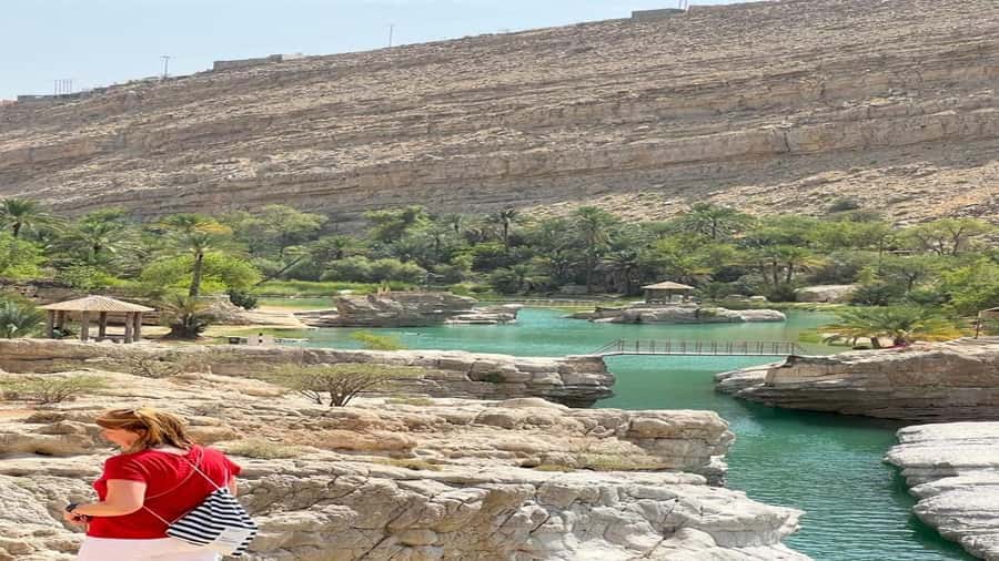 Wahiba Sand and Wadi Bani Khalid Guided Group Tour - Wadi Bani Khalid: water under the palms